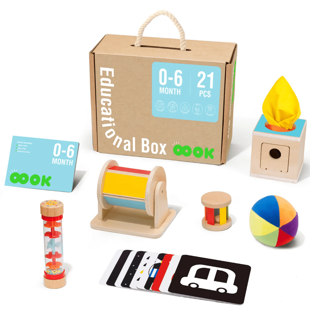 Montessori Early Education Box: Wooden Toys for Babies 0 - 6 Months - Fun Learning Store