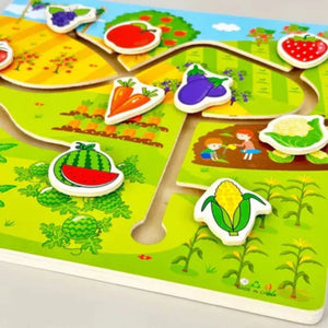 Montessori Wooden Fruit and Vegetable Maze Game - Fun Learning Store