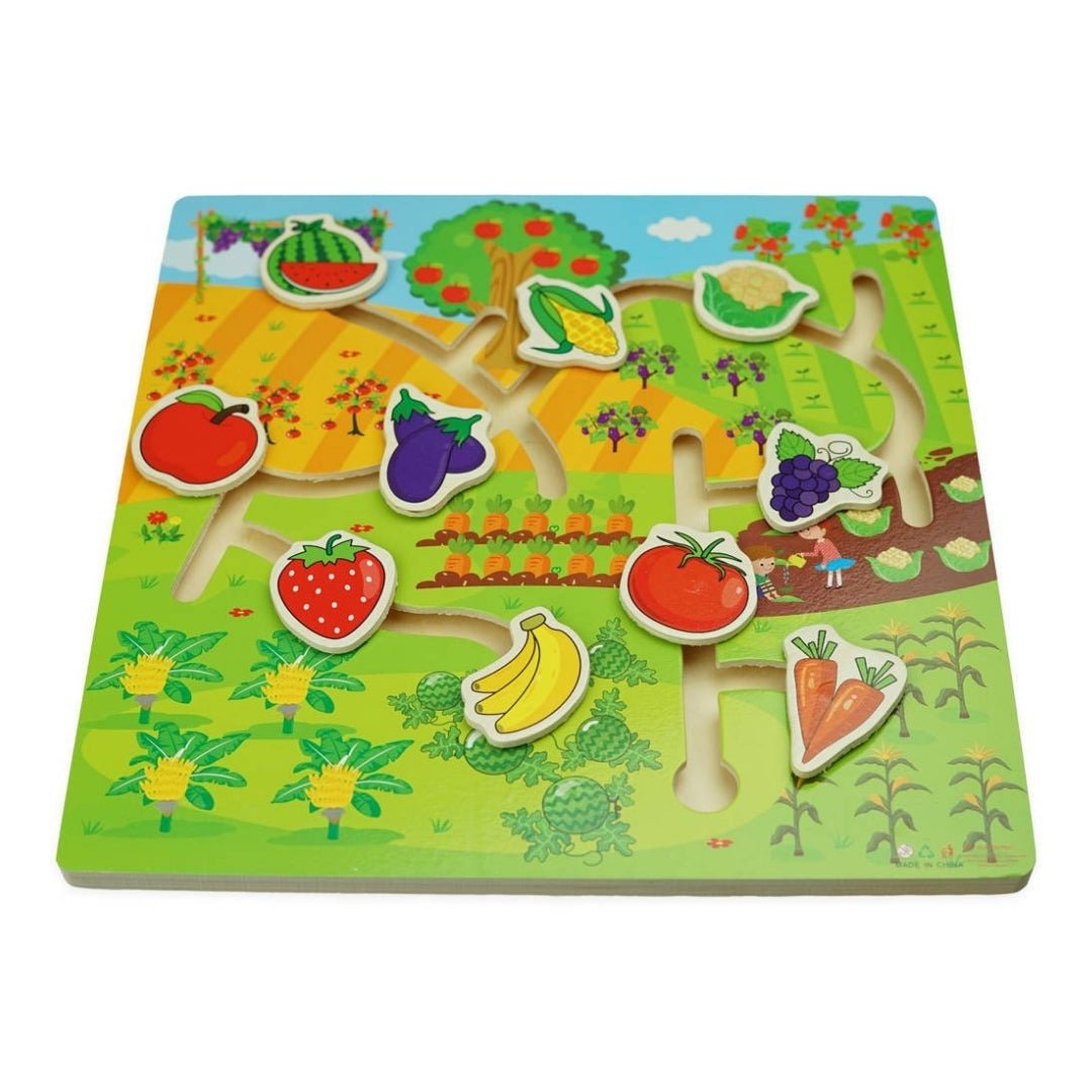 Montessori Wooden Fruit and Vegetable Maze Game - Fun Learning Store