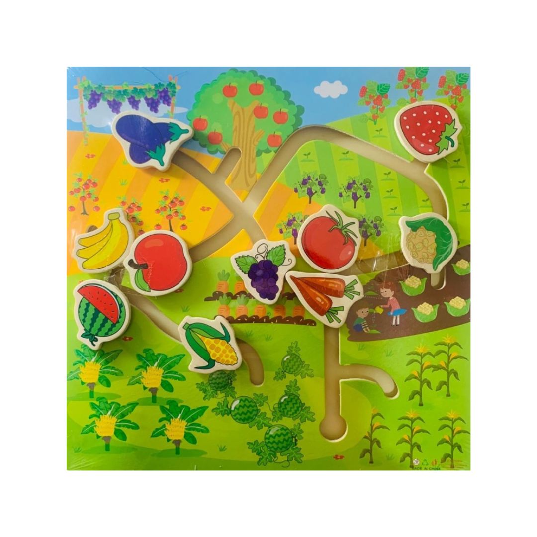 Montessori Wooden Fruit and Vegetable Maze Game - Fun Learning Store