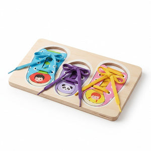 Montessori Wooden Shoe Tying Board for Kids – 3 - Shoe Learning Toy for Toddlers - Fun Learning Store