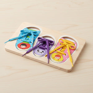 Montessori Wooden Shoe Tying Board for Kids – 3 - Shoe Learning Toy for Toddlers - Fun Learning Store
