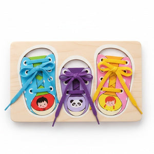 Montessori Wooden Shoe Tying Board for Kids – 3 - Shoe Learning Toy for Toddlers - Fun Learning Store