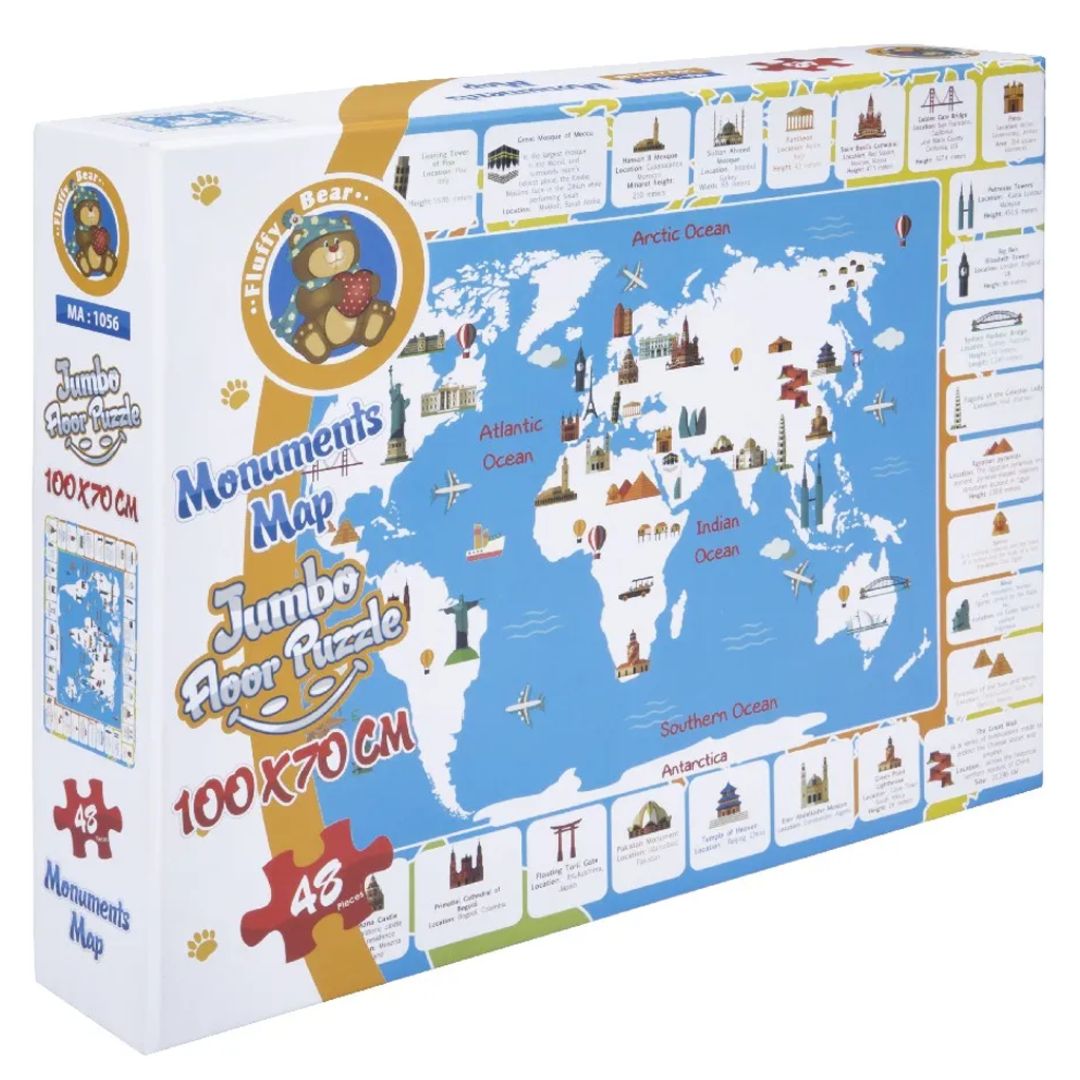 Monuments Map Jumbo Floor Puzzle in English for Kids - 48 Pieces - Fun Learning Store