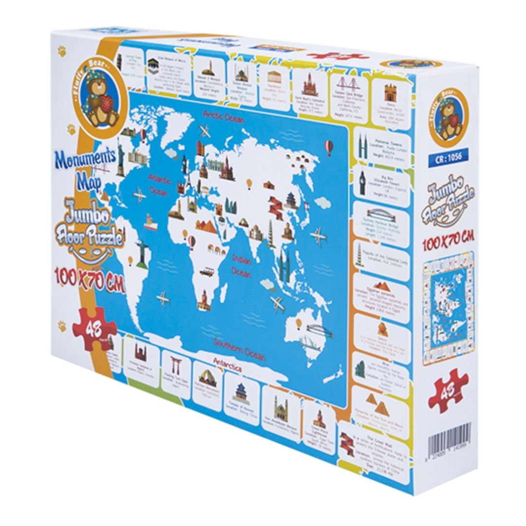 Monuments Map Jumbo Floor Puzzle in English for Kids - 48 Pieces - Fun Learning Store