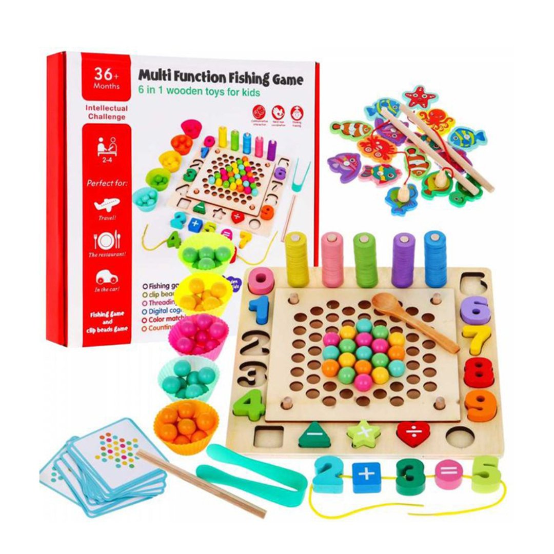 Multi Function Fishing Game - 6 in 1 Wooden Toys For Kids - Fun Learning Store