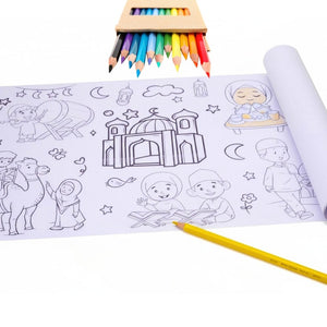 Muslim Kids Coloring Poster for Kids – 0.3×3 Meter with Coloring Pens – Fun & Engaging Islamic Designs - Fun Learning Store