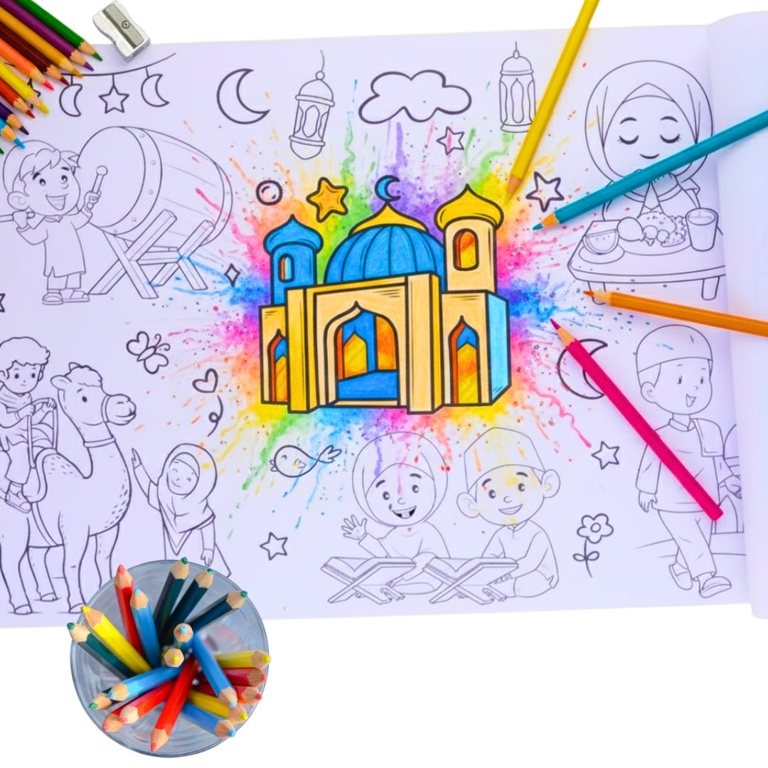 Muslim Kids Coloring Poster for Kids – 0.3×3 Meter with Coloring Pens – Fun & Engaging Islamic Designs - Fun Learning Store