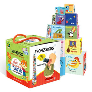 MY FIRST LEARNING TOWER | NUMBERS, SHAPES, COLOURS AND PROFESSIONS - STACKING CUBES FOR YOUNG LEARNERS - Fun Learning Store