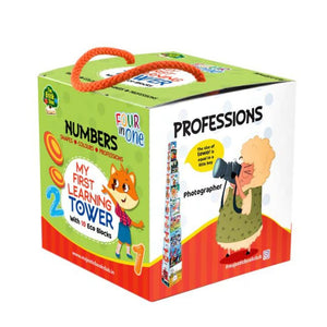 MY FIRST LEARNING TOWER | NUMBERS, SHAPES, COLOURS AND PROFESSIONS - STACKING CUBES FOR YOUNG LEARNERS - Fun Learning Store