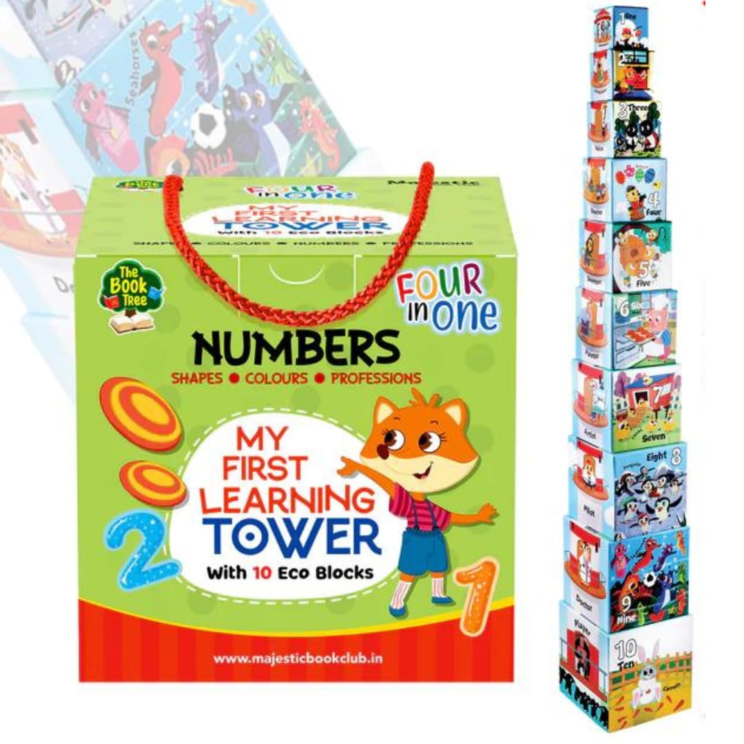 MY FIRST LEARNING TOWER | NUMBERS, SHAPES, COLOURS AND PROFESSIONS - STACKING CUBES FOR YOUNG LEARNERS - Fun Learning Store