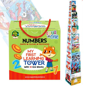 MY FIRST LEARNING TOWER | NUMBERS, SHAPES, COLOURS AND PROFESSIONS - STACKING CUBES FOR YOUNG LEARNERS - Fun Learning Store