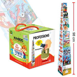 MY FIRST LEARNING TOWER | NUMBERS, SHAPES, COLOURS AND PROFESSIONS - STACKING CUBES FOR YOUNG LEARNERS - Fun Learning Store