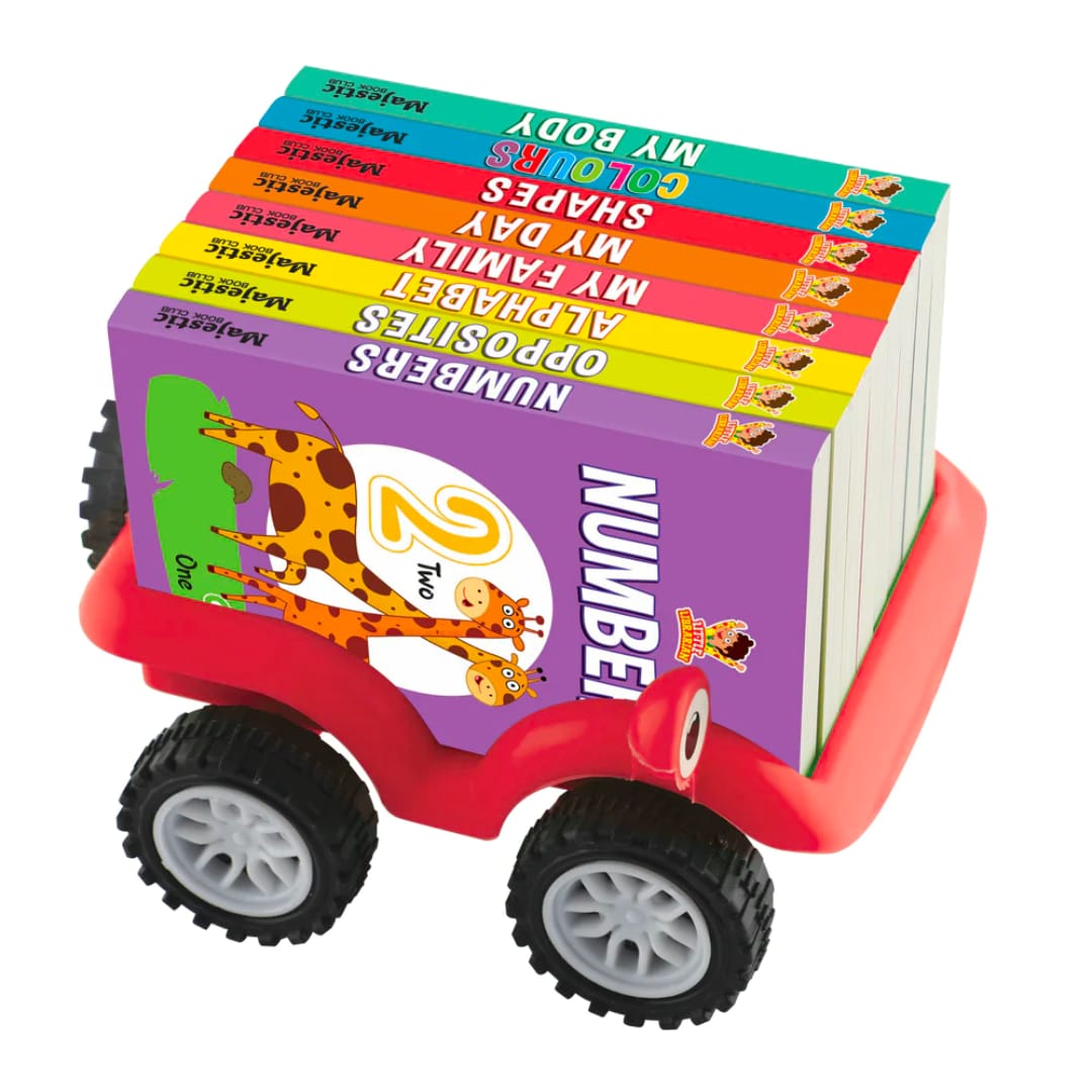 BOOK TRUCK OF 8 BEST BOARD BOOKS FOR KIDS PARKED IN A TRUCK - Fun Learning Store