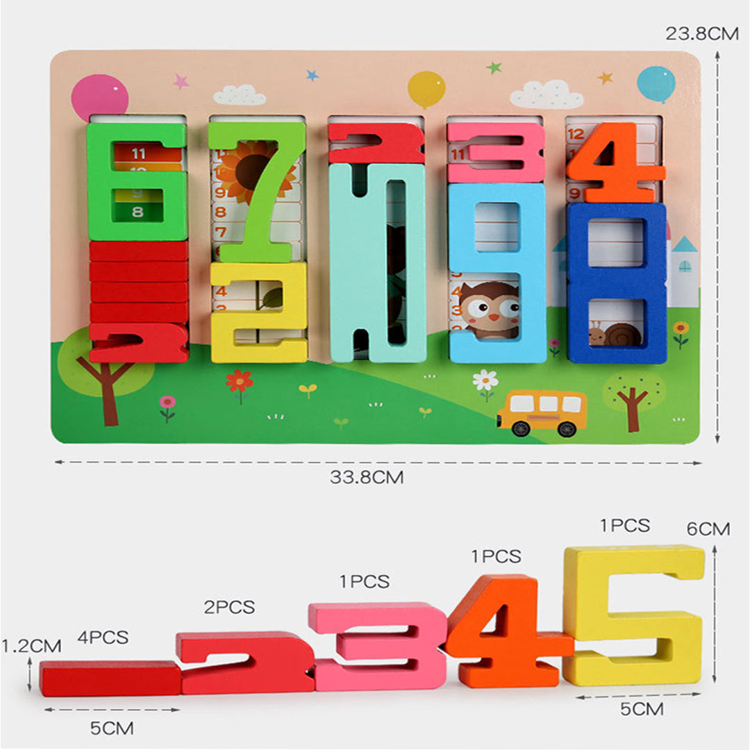 Wooden Number Blocks Board Game - Digits Cognitive and Matching Puzzle Set - Montessori Toy