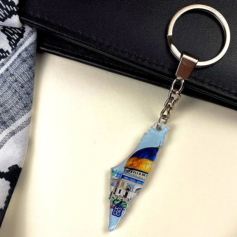 Palestine Map Keychain – Double - Sided Acrylic with Al - Aqsa Design - Fun Learning Store