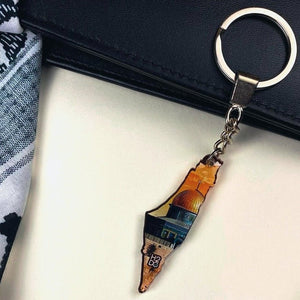 Palestine Map Keychain – Double - Sided Acrylic with Al - Aqsa Design - Fun Learning Store