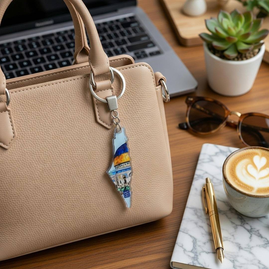 Palestine Map Keychain – Double - Sided Acrylic with Al - Aqsa Design - Fun Learning Store