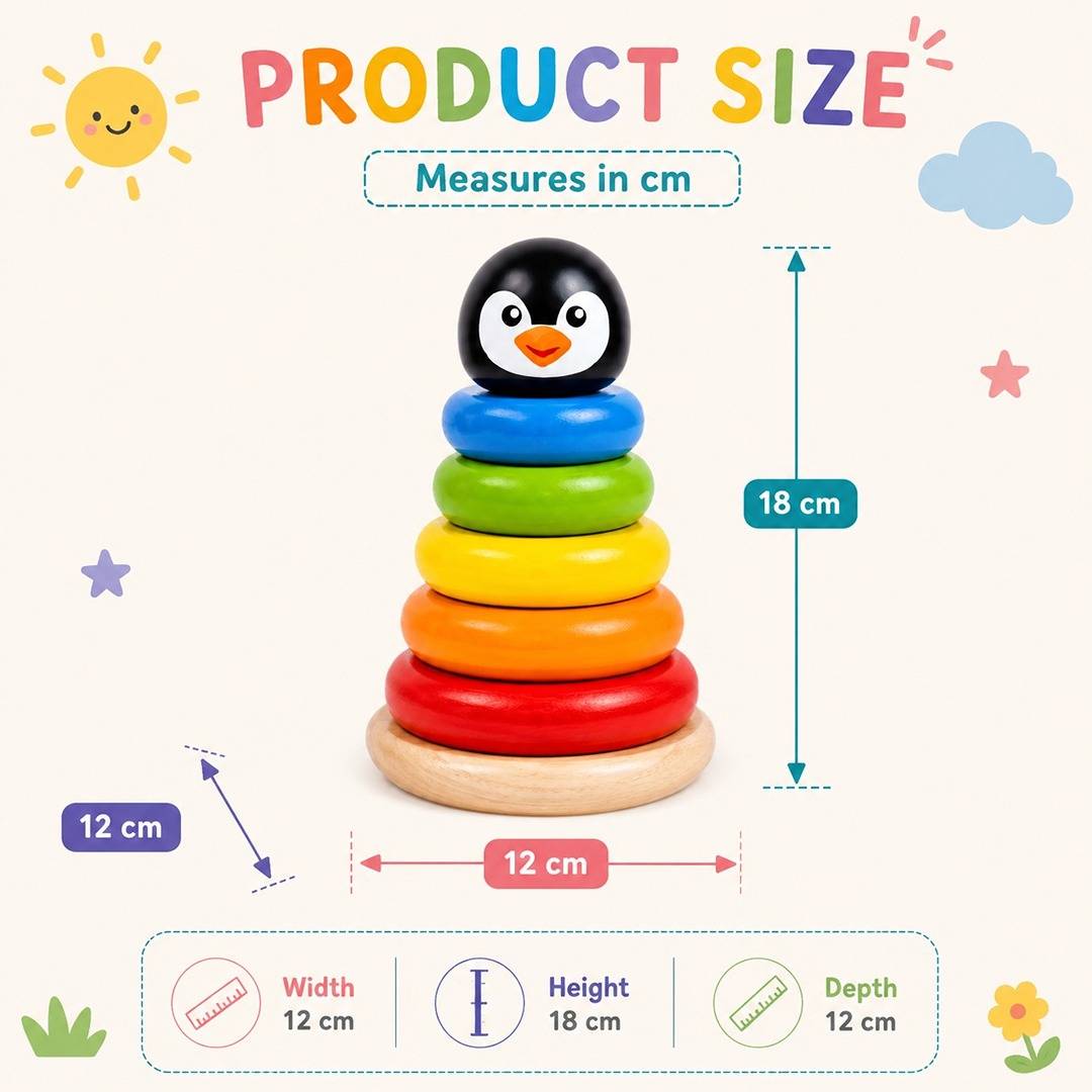 Penguin Tower Wooden Stacking Toy - Fun Learning Store