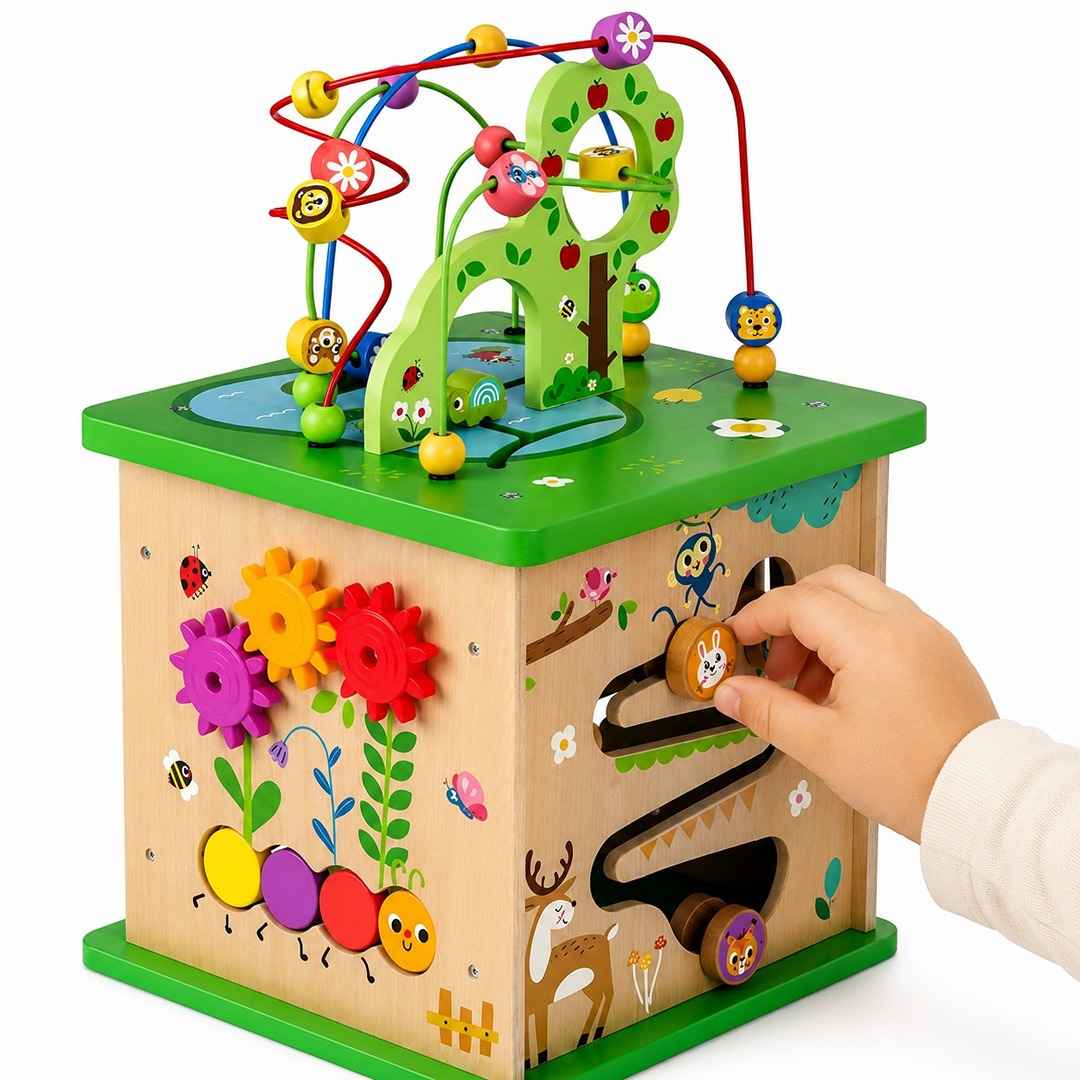 Play Cube Centre - Forest Wooden Activity Cube for Toddlers - Fun Learning Store