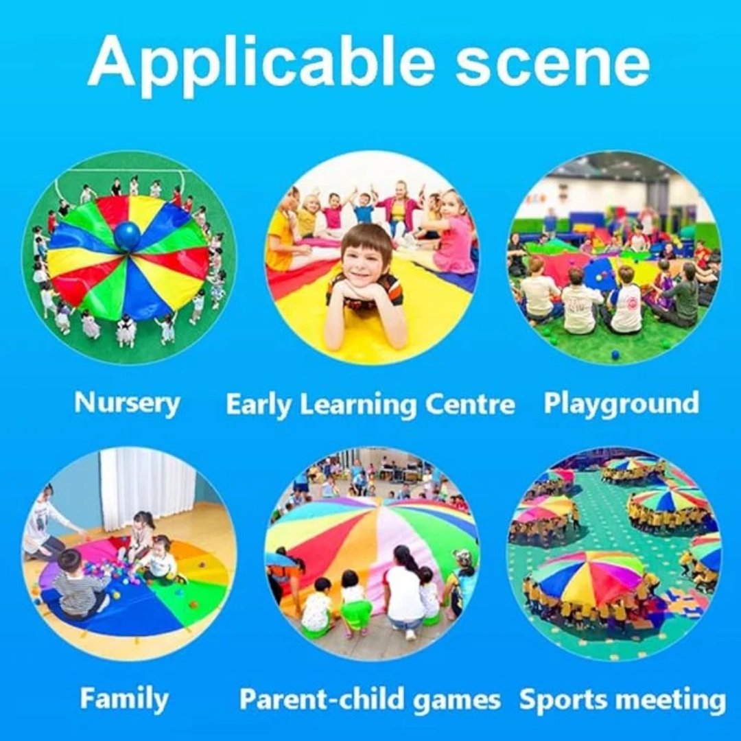 Play Parachute Kids Parachute 3.6m, Nursery Physical Training Parachute Games, Outdoor Garden Games - Fun Learning Store