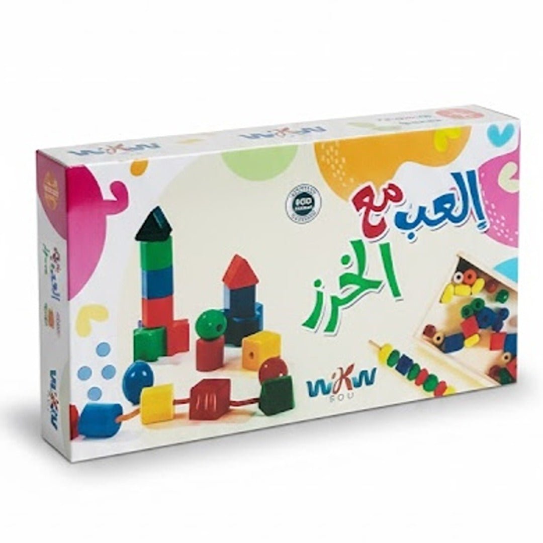 Play with Beads – Colorful Wooden Bead Box with Geometric Shapes for Kids - Fun Learning Store