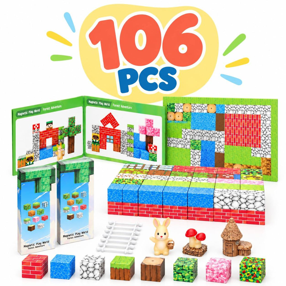 Play World Building Blocks – Forest Adventure Magnetic Construction Set (106 Pieces) - Fun Learning Store