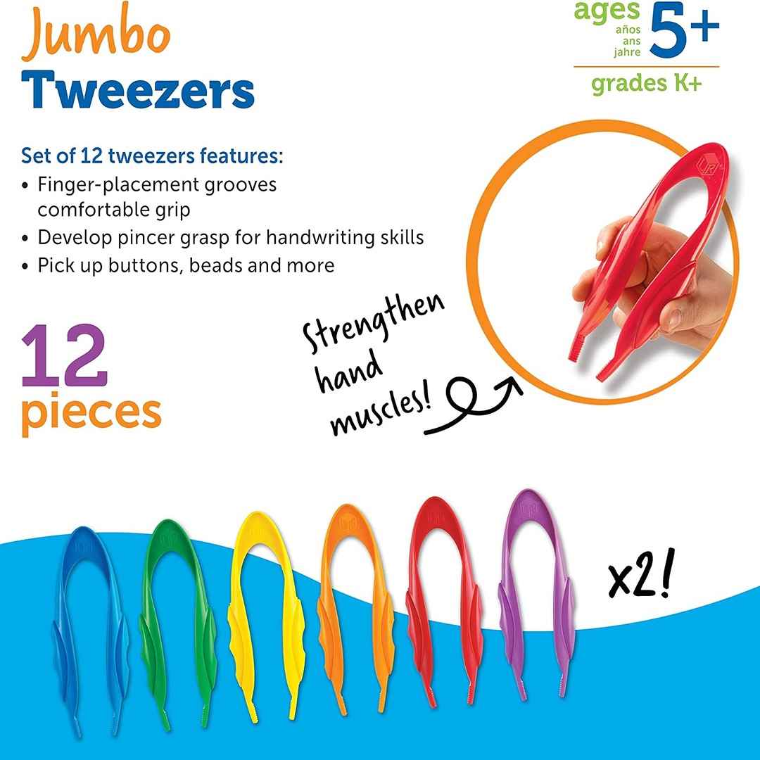 Primary Science Jumbo Tweezers 12 Pcs - Kids Fine Motor Skill Tool - Fun Learning Store