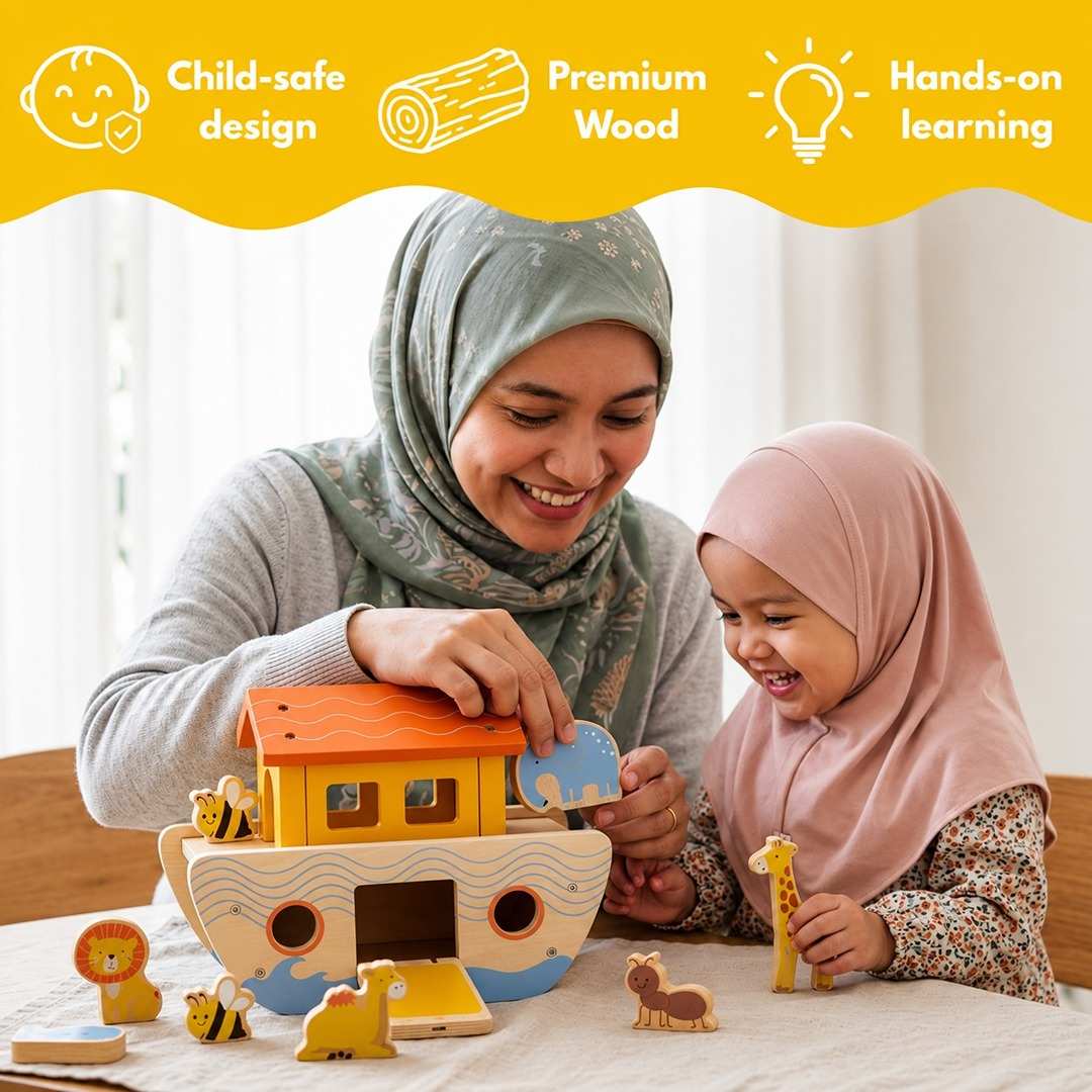 Prophet Nuh (AS) Inspired Wooden Ark & Animal Play Set – A Meaningful Storytelling Adventure - Fun Learning Store