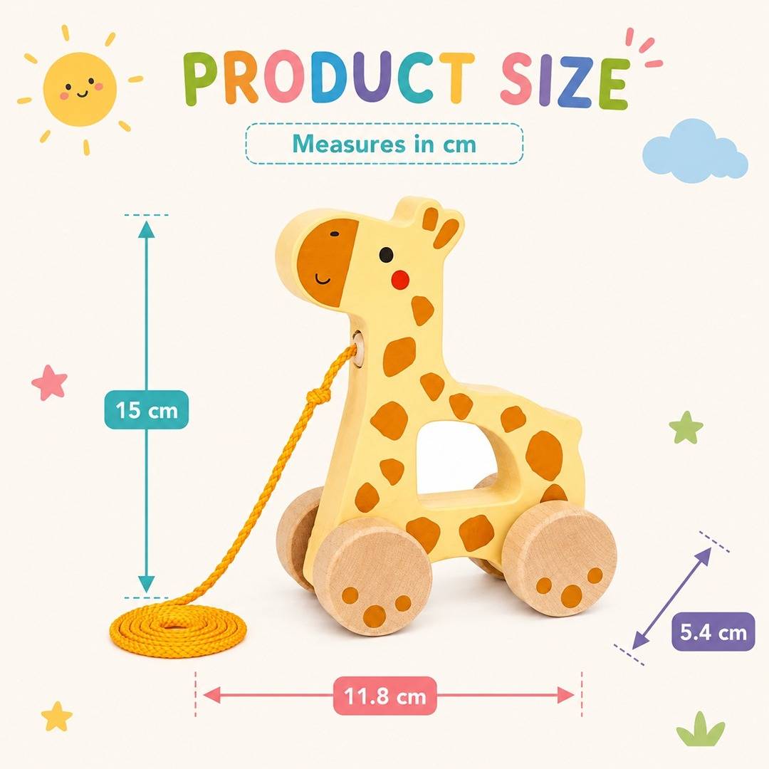 Pull Along – Giraffe Wooden Toy - 18+ Months - Fun Learning Store