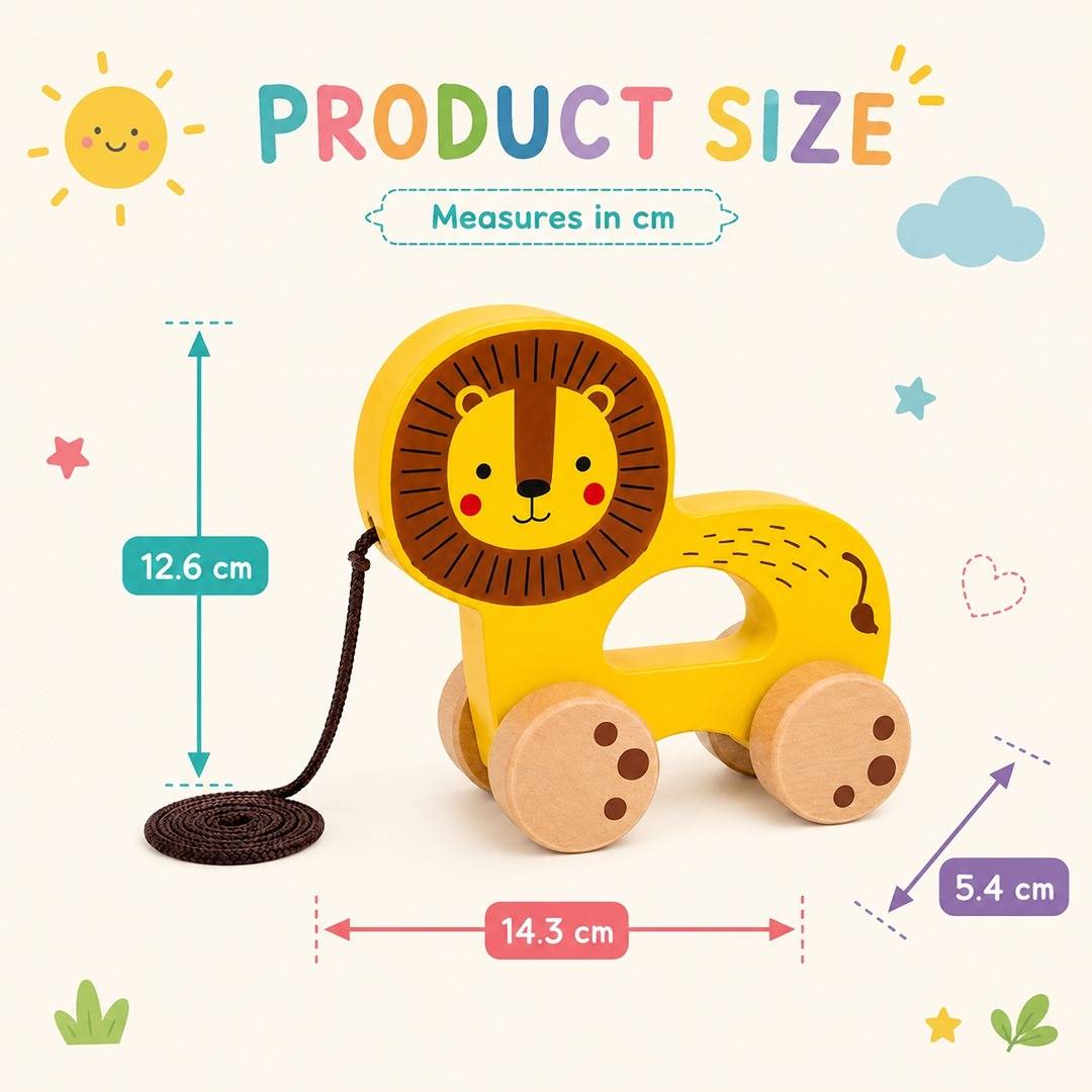 Pull Along Lion Wooden Toy - 18+ Months - Fun Learning Store