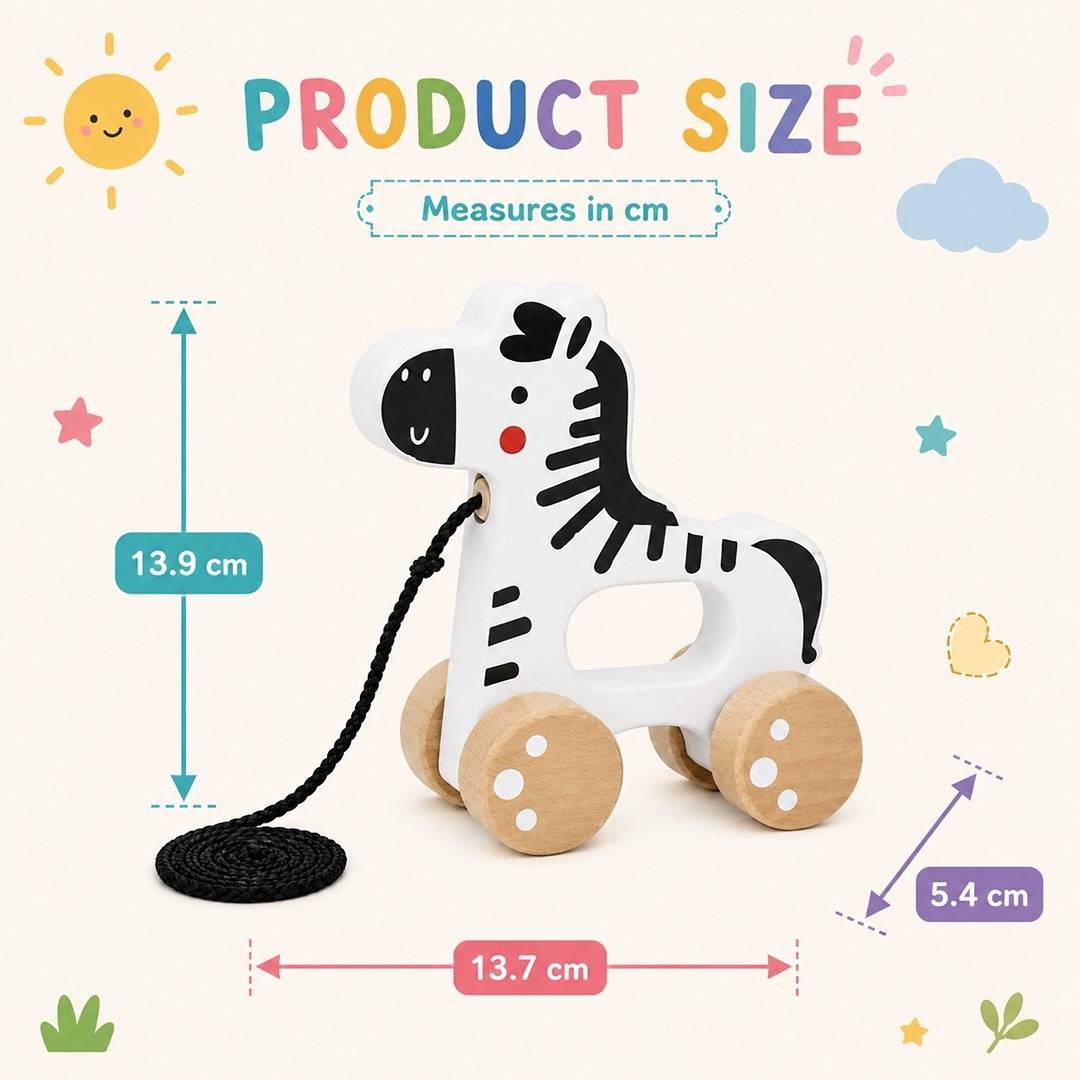Pull Along Zebra Wooden Toy – 18+ Months - Fun Learning Store