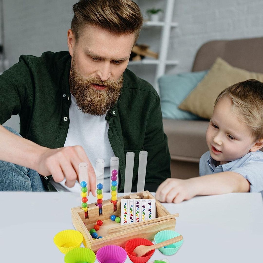 Rainbow Clip Beads Wooden Puzzle Sorting Game - Early Education Toys for Kids - Fun Learning Store