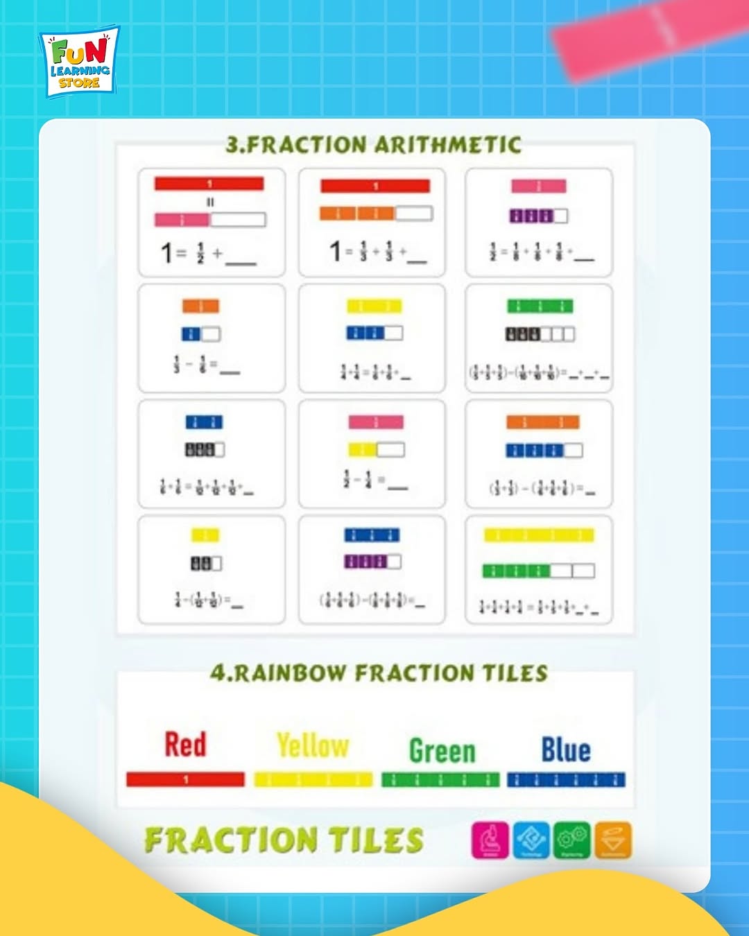 Rainbow Fraction Tiles – Colorful, Hands - On Math Fun for Kids! - Fun Learning Store