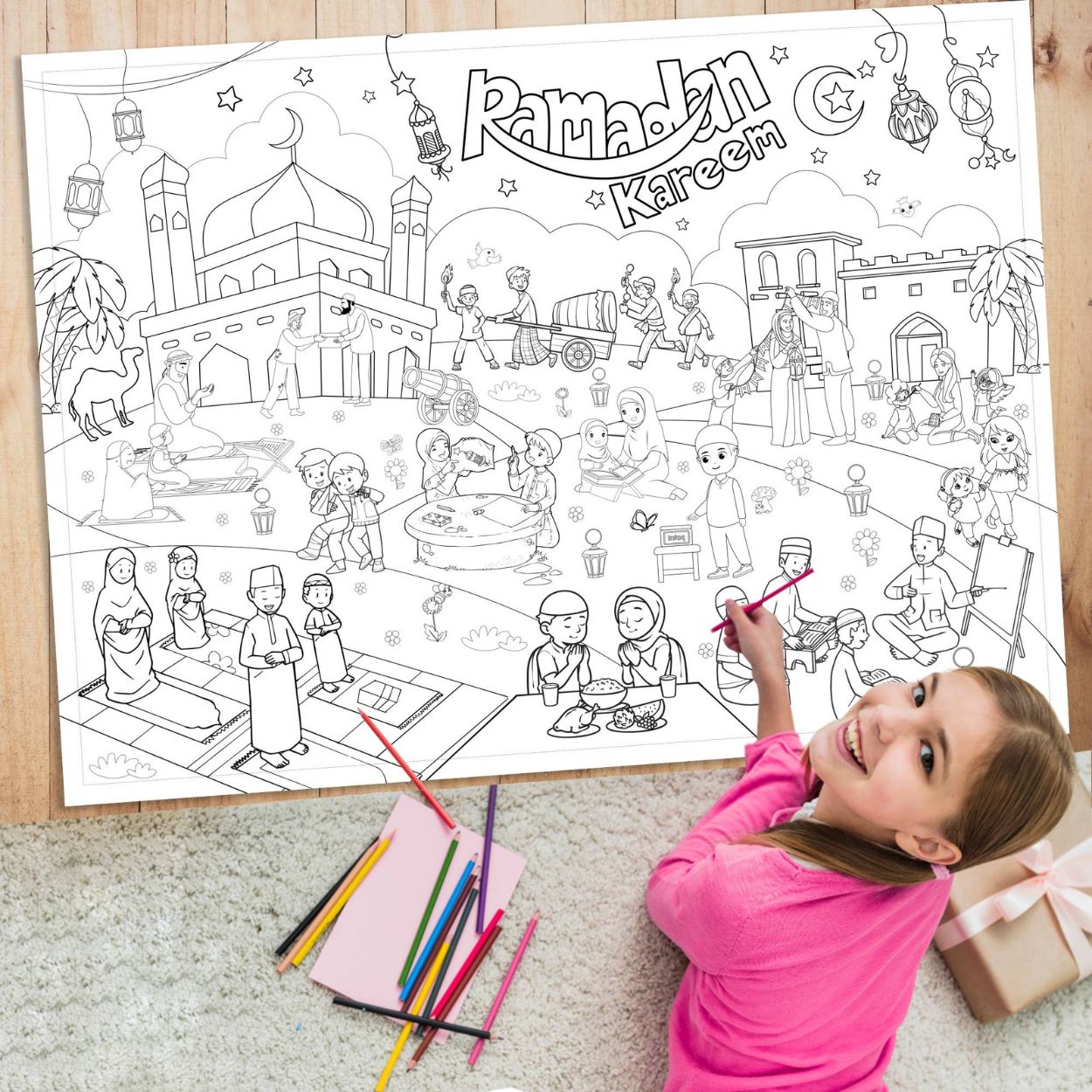 Ramadan Giant Coloring Poster for Kids 90x68 cm - Fun Learning Store