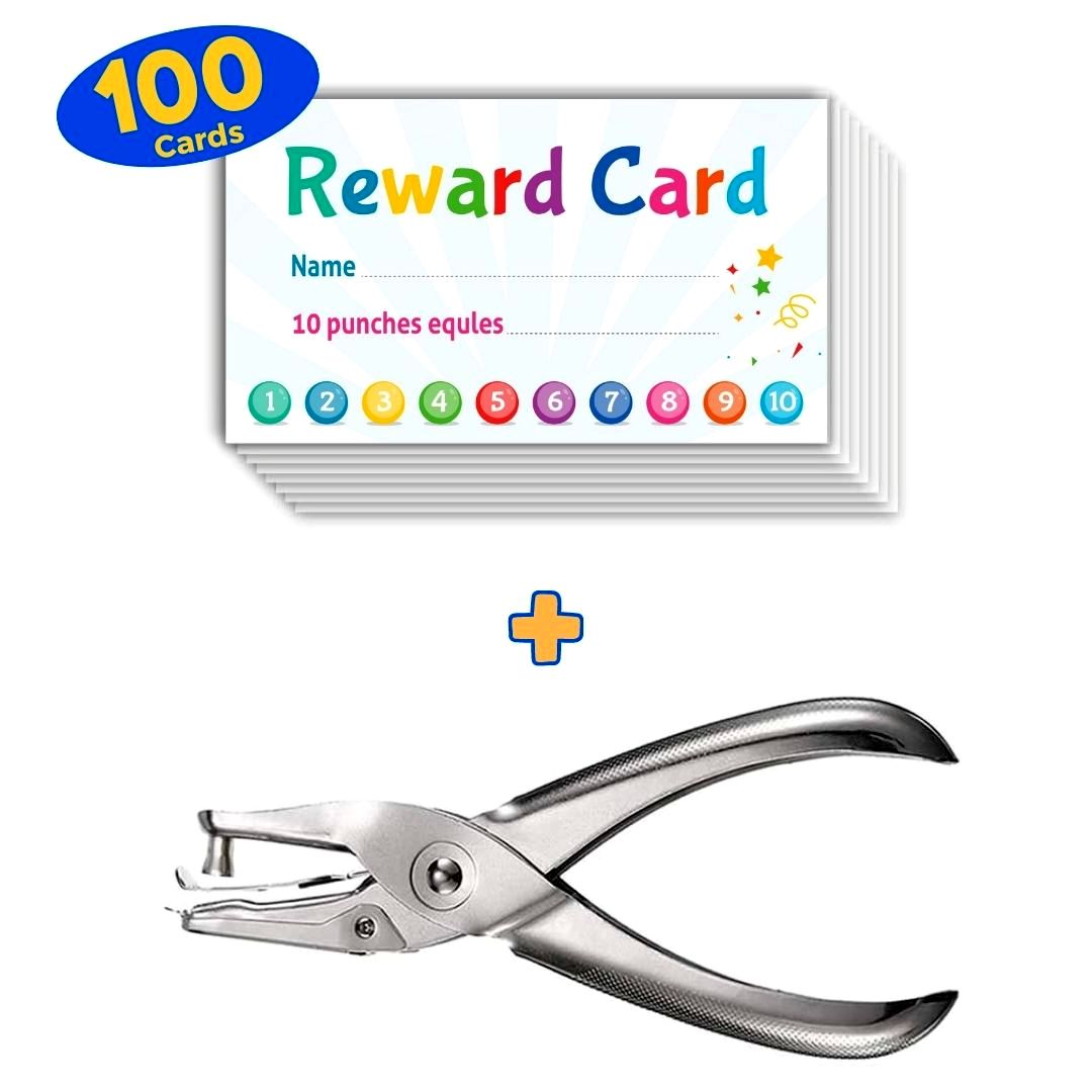 Reward Card Incentive Loyalty Reward Card for Classroom - Punch Card 100Pcs - English - Fun Learning Store