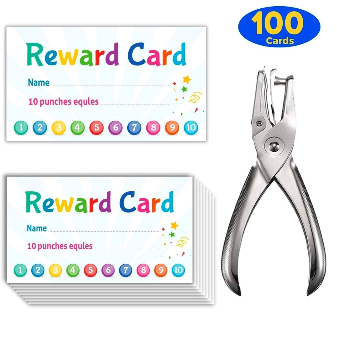 Reward Card Incentive Loyalty Reward Card for Classroom - Punch Card 100Pcs - English - Fun Learning Store