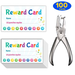 Reward Card Incentive Loyalty Reward Card for Classroom - Punch Card 100Pcs - English - Fun Learning Store