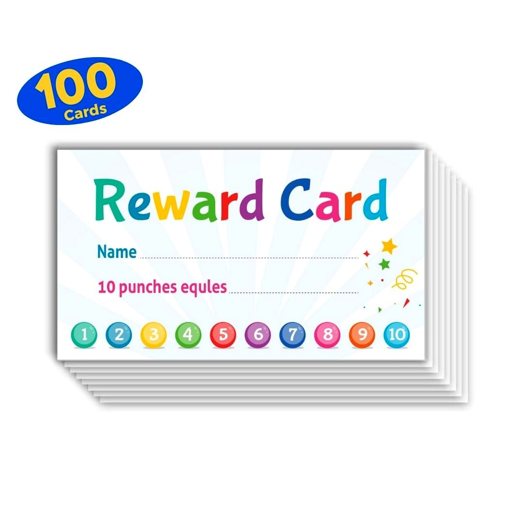 Reward Card Incentive Loyalty Reward Card for Classroom - Punch Card 100Pcs - English - Fun Learning Store