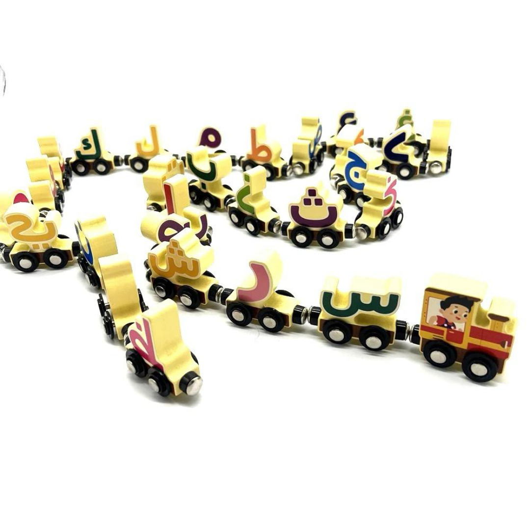 Educational Arabic and Russian Learning Toy Train for Kids : 77HD Pull Along Magnetic Cartoon Train
