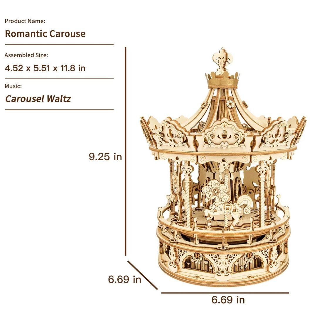 Romantic Carousel: Robotime 3D Wooden Puzzle Mechanical Gear Music Box - Fun Learning Store