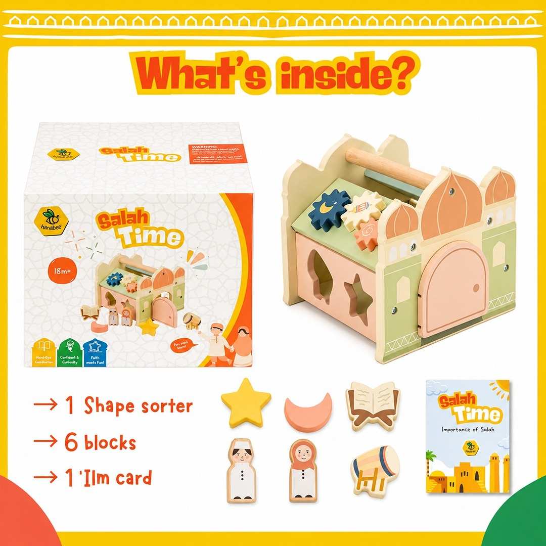 Salah Time Islamic Wooden Mosque Shape Sorter for Curious Little Minds - Fun Learning Store