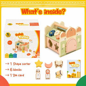 Salah Time Islamic Wooden Mosque Shape Sorter for Curious Little Minds - Fun Learning Store