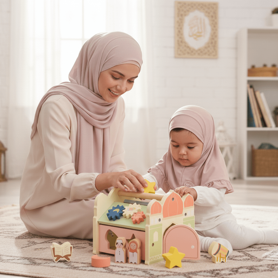 Salah Time Islamic Wooden Mosque Shape Sorter for Curious Little Minds - Fun Learning Store