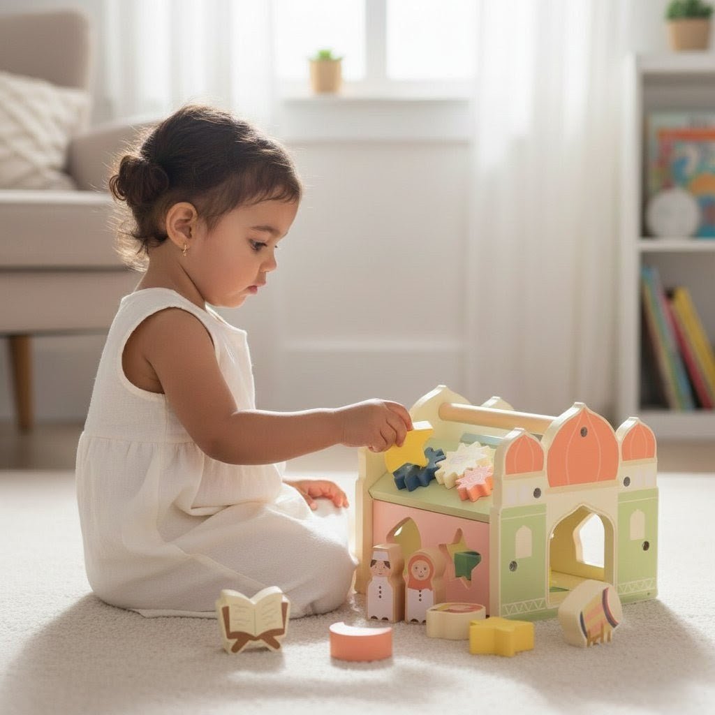Salah Time Islamic Wooden Mosque Shape Sorter for Curious Little Minds - Fun Learning Store