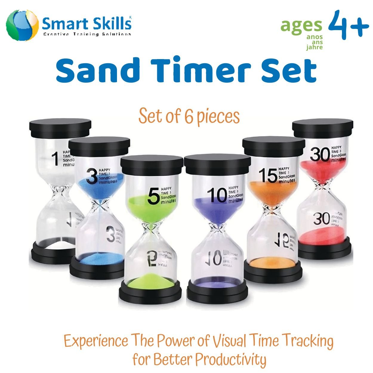 Sand Timer Set | Colorful Hourglasses | Countdown - Set Of 6 Pcs - Fun Learning Store