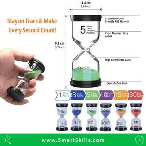 Sand Timer Set | Colorful Hourglasses | Countdown - Set Of 6 Pcs - Fun Learning Store