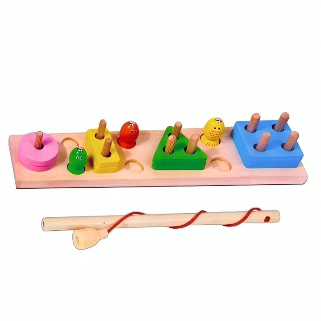 Shape Nest and Fishing Puzzle - Wooden Magnetic Sorting Toy for Kids - Fun Learning Store