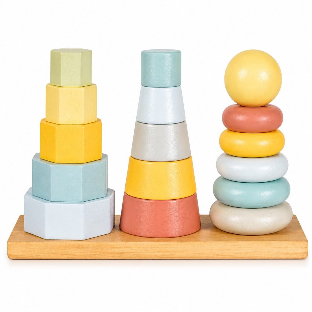 Shape Stacking Tower Wooden Toy – 18+ Months - Fun Learning Store