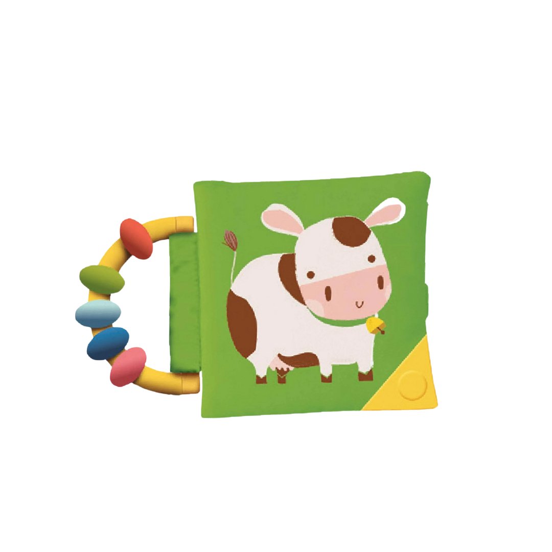 Soft Rattle and Teether Book - The Cow - Fun Learning Store